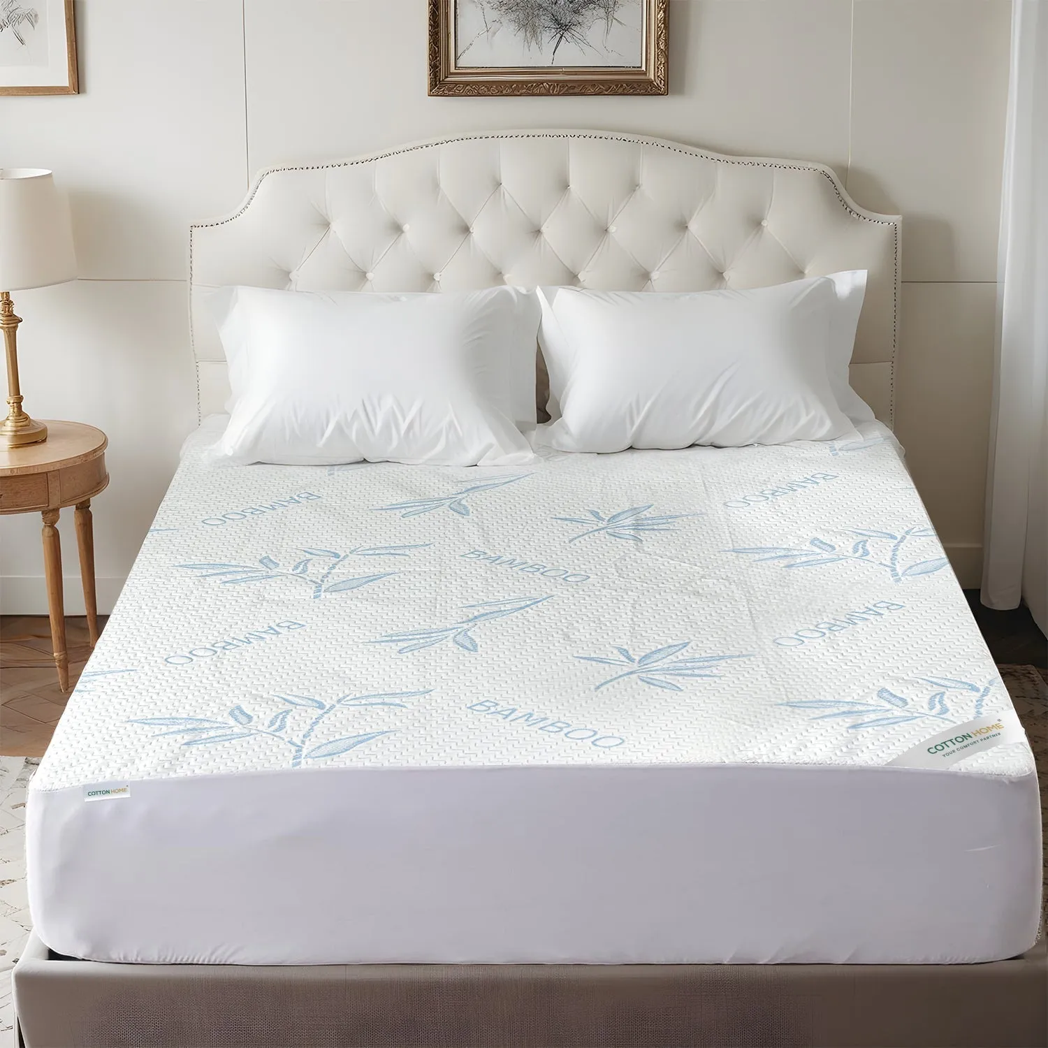 Premium Bamboo Mattress Protector 100x200 35CM | Blue | Breathable & Waterproof by Cotton Home