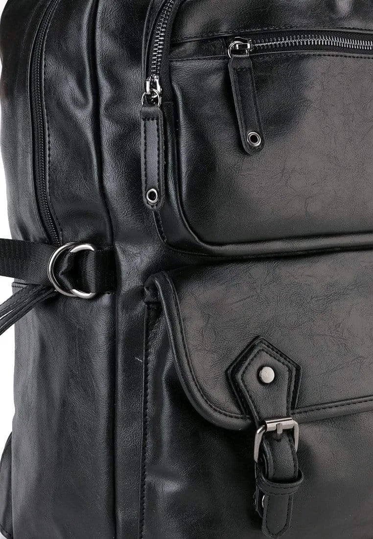 Pu Buckled Zipper Backpack - Black