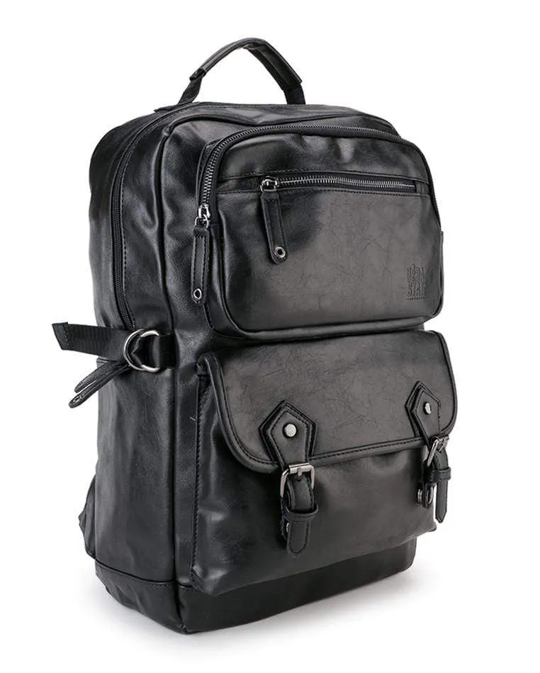 Pu Buckled Zipper Backpack - Black