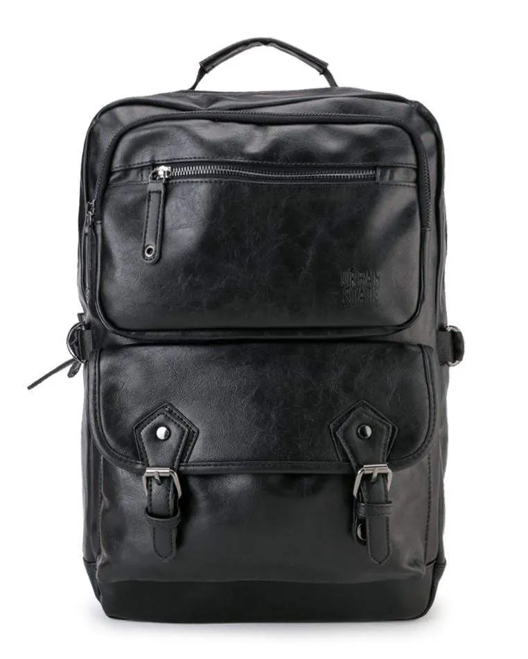 Pu Buckled Zipper Backpack - Black