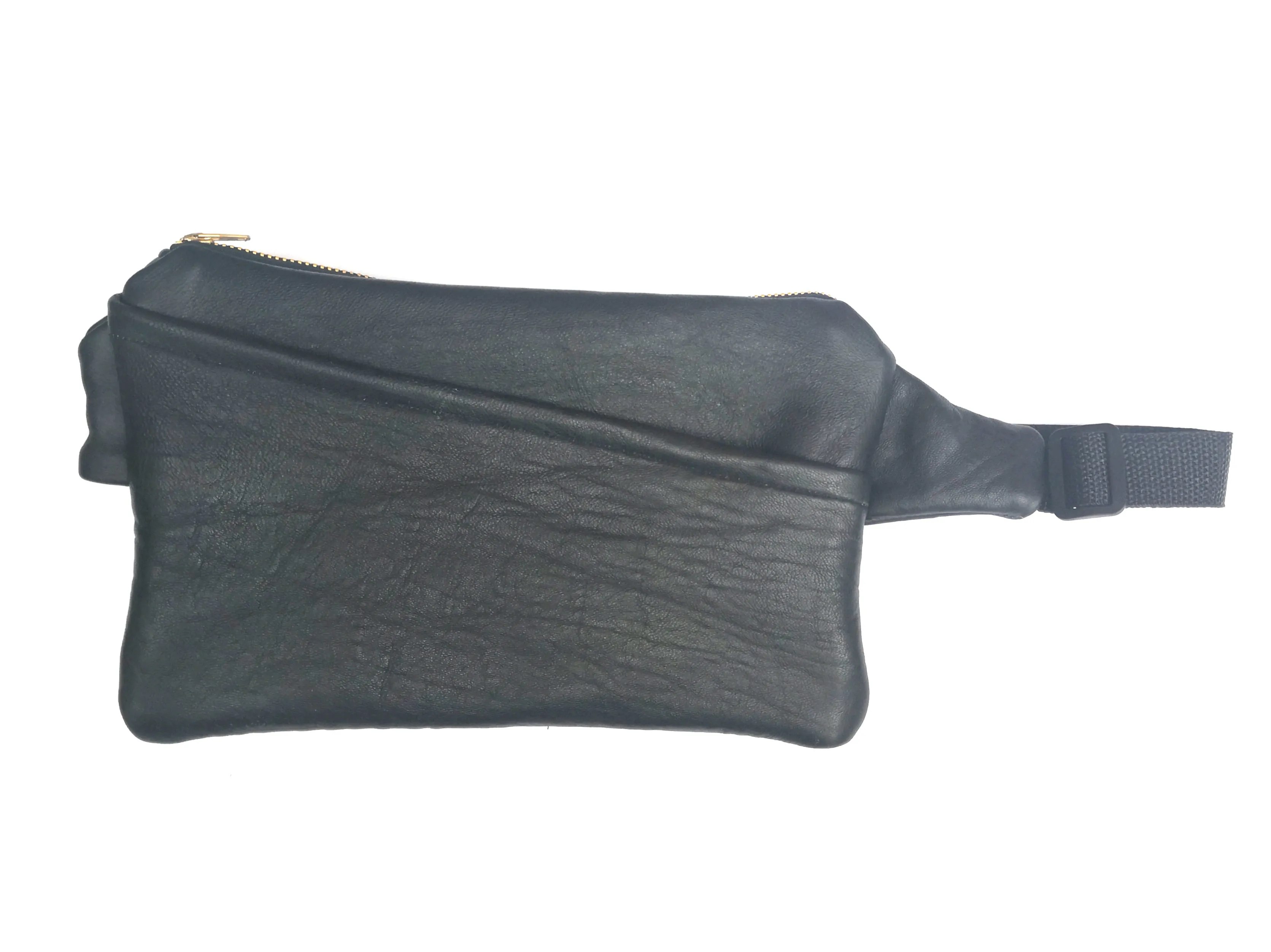 Recycled black leather Fringe Vintage fanny pack