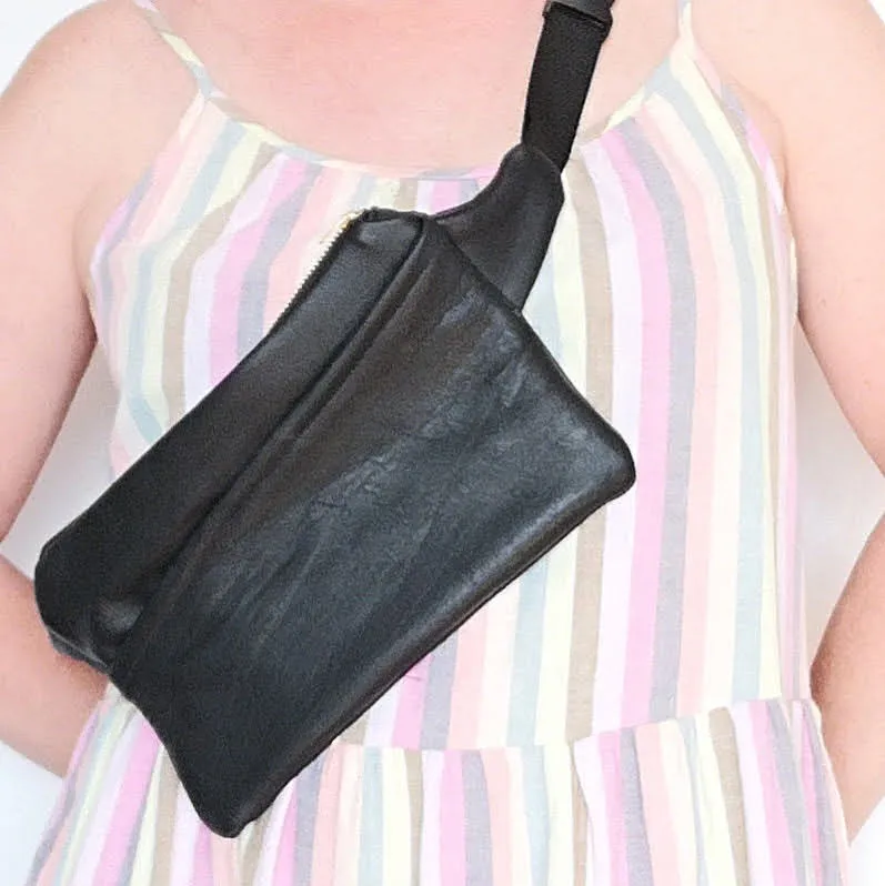 Recycled black leather Fringe Vintage fanny pack