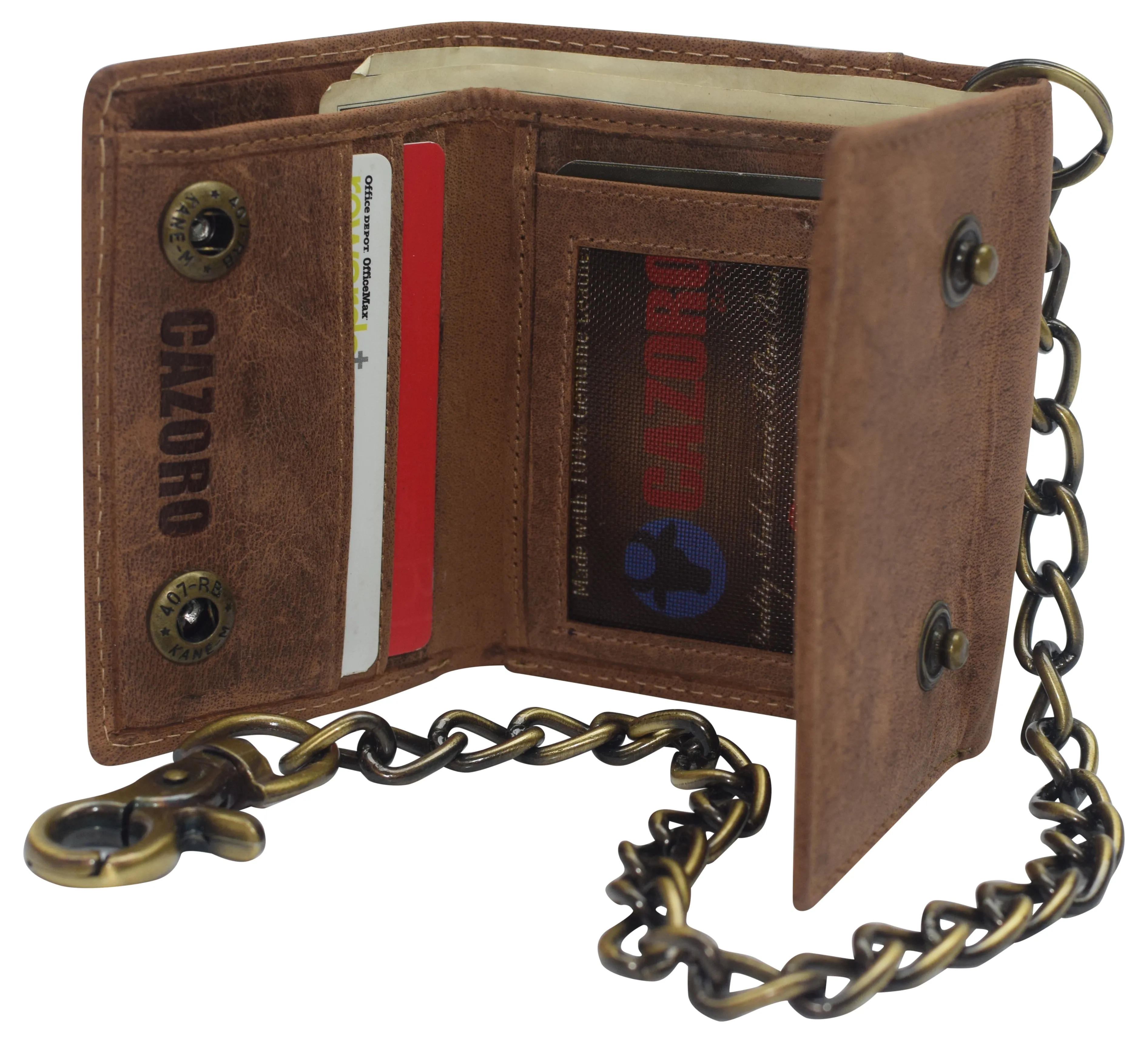 RFID Blocking Men's Tri-fold Vintage Leather Biker Chain Wallet With Snap Closure RFID610946RHU