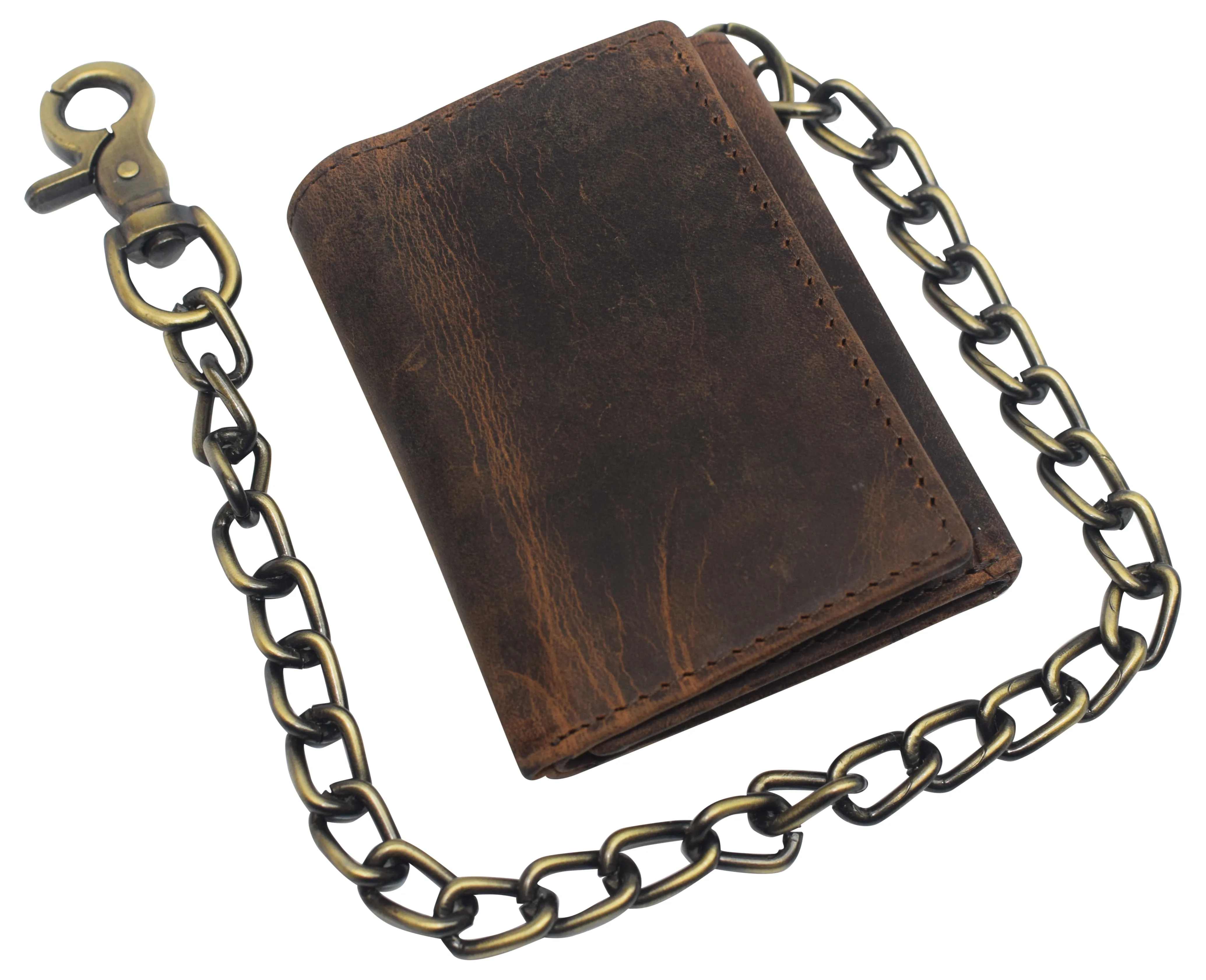 RFID Blocking Men's Tri-fold Vintage Leather Biker Chain Wallet With Snap Closure RFID610946RHU