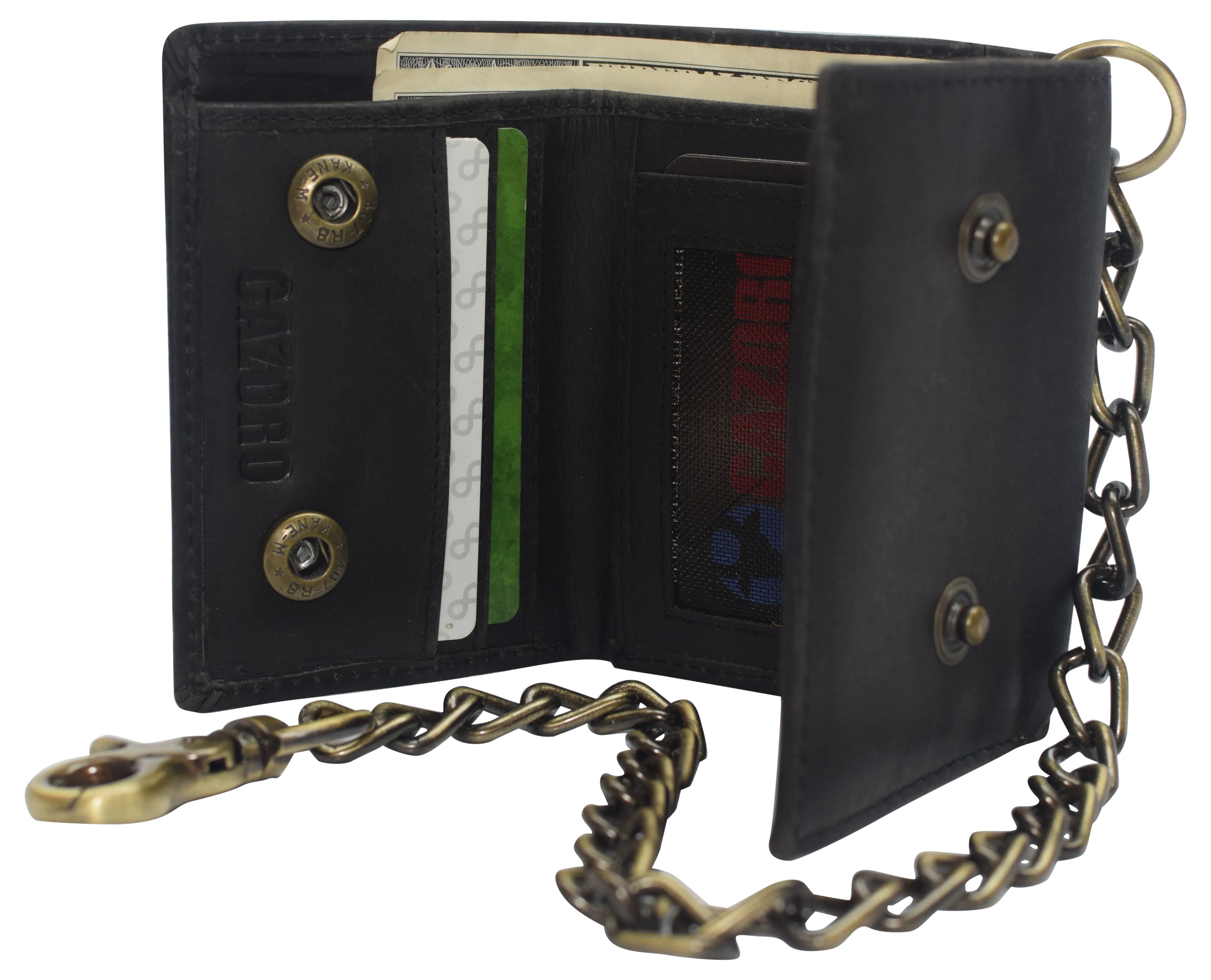 RFID Blocking Men's Tri-fold Vintage Leather Biker Chain Wallet With Snap Closure RFID610946RHU