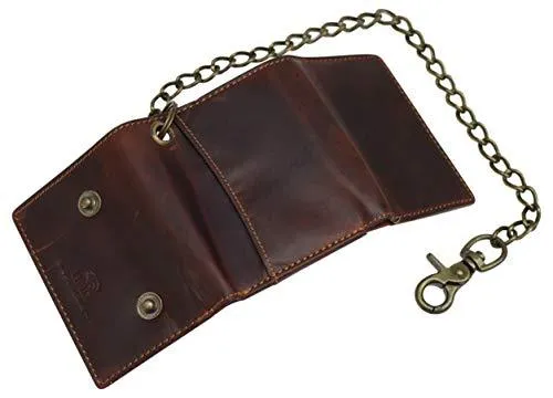 RFID Blocking Men's Tri-fold Vintage Leather Biker Chain Wallet With Snap Closure RFID610946RHU