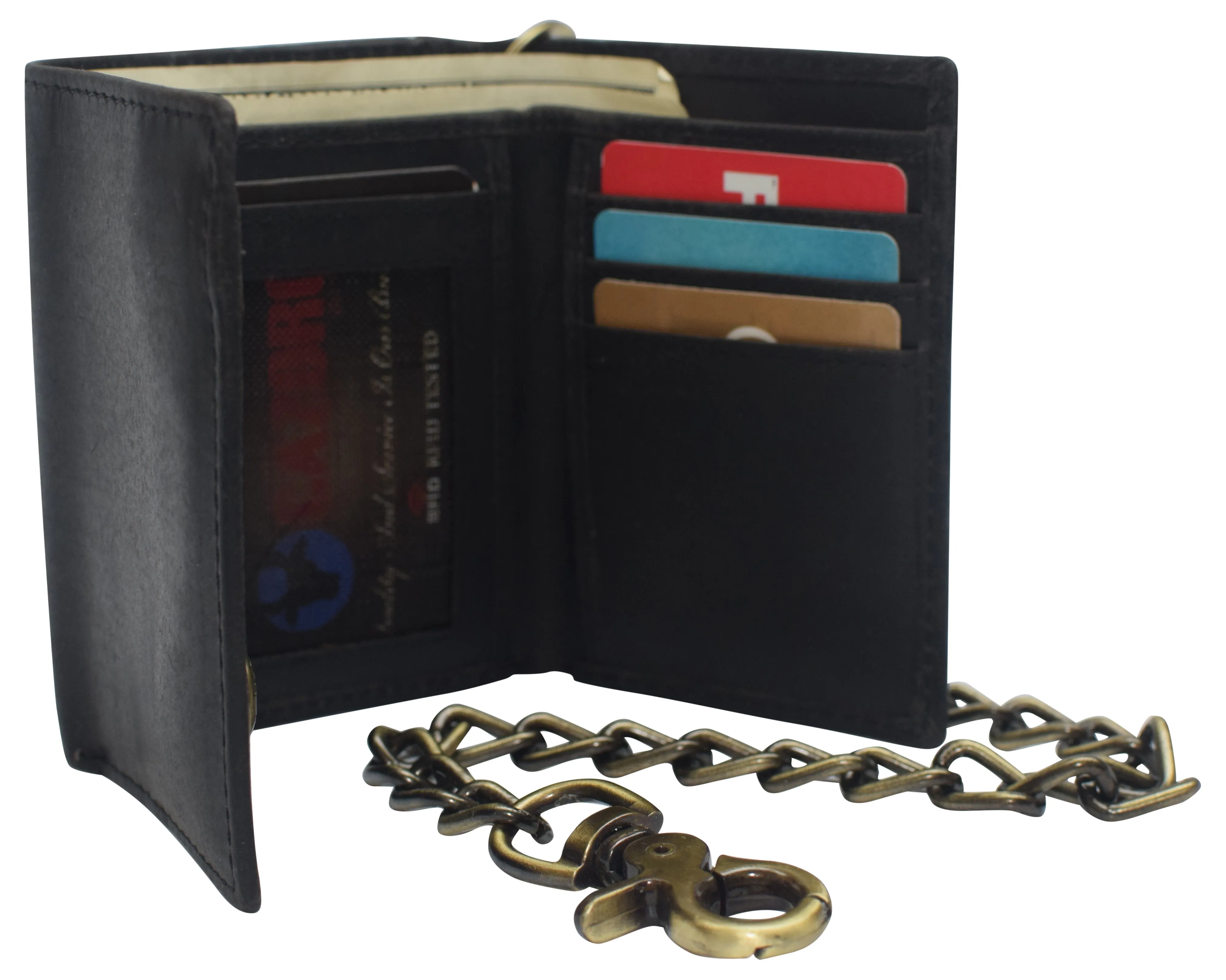 RFID Blocking Men's Tri-fold Vintage Leather Biker Chain Wallet With Snap Closure RFID610946RHU