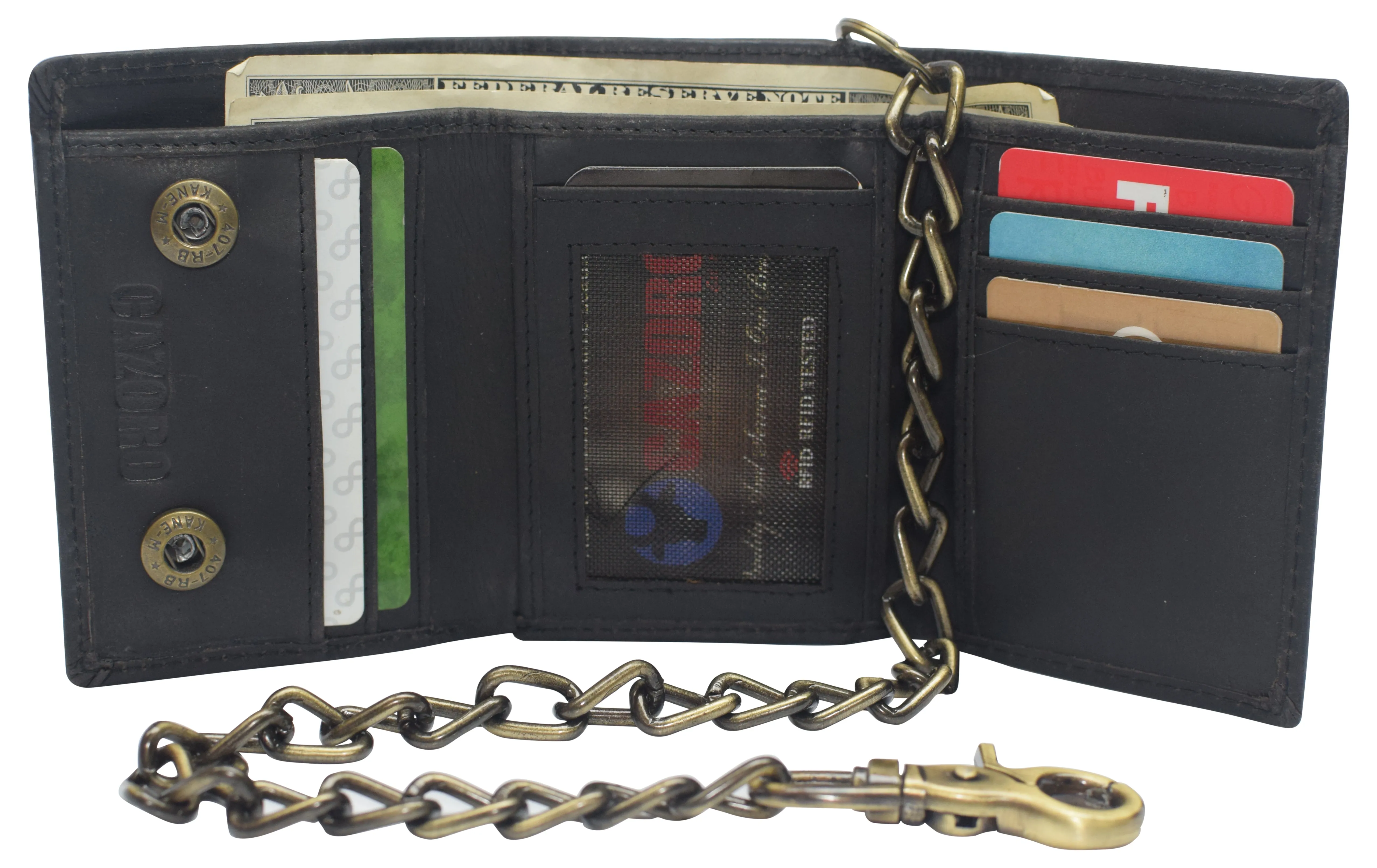 RFID Blocking Men's Tri-fold Vintage Leather Biker Chain Wallet With Snap Closure RFID610946RHU