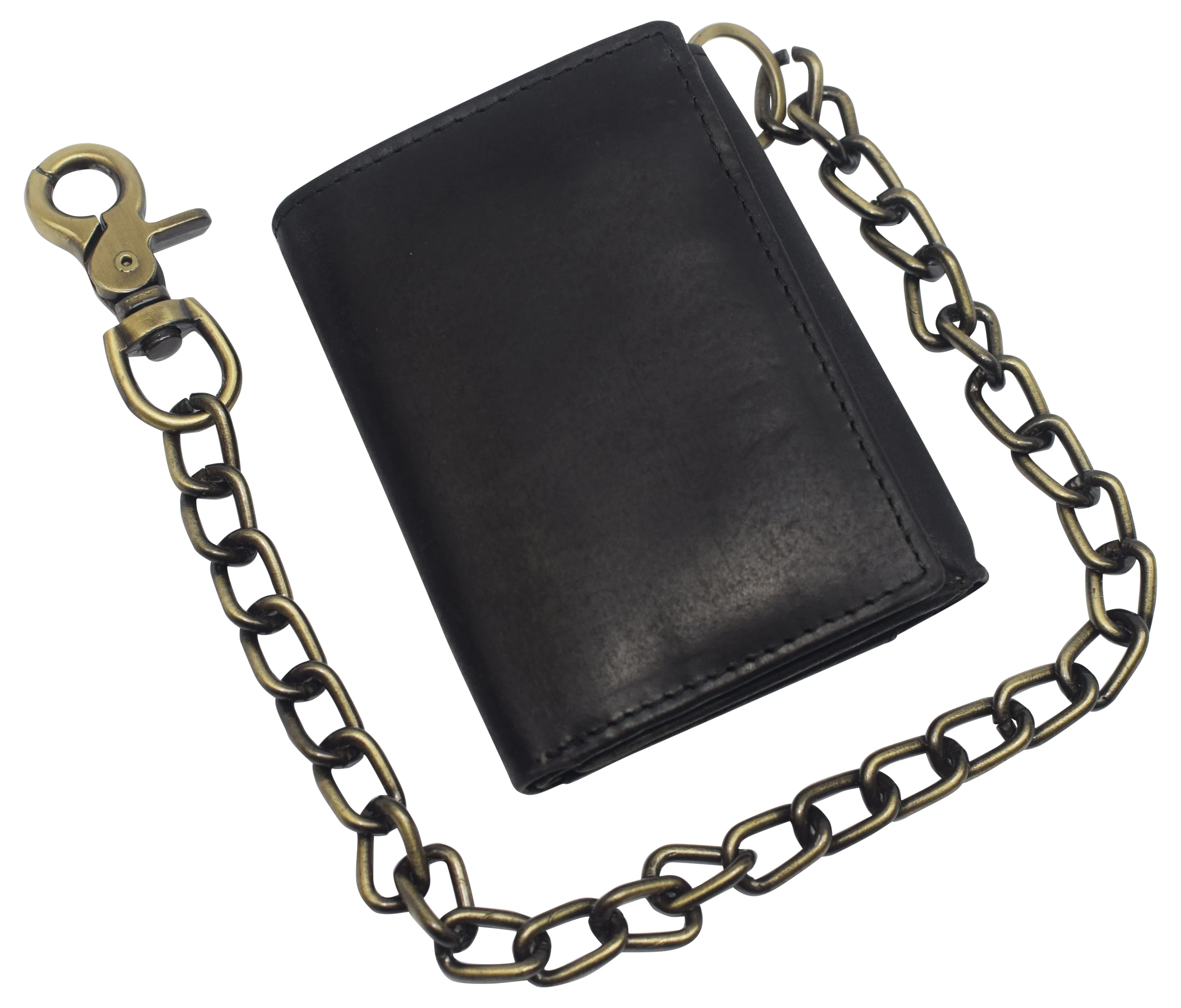 RFID Blocking Men's Tri-fold Vintage Leather Biker Chain Wallet With Snap Closure RFID610946RHU