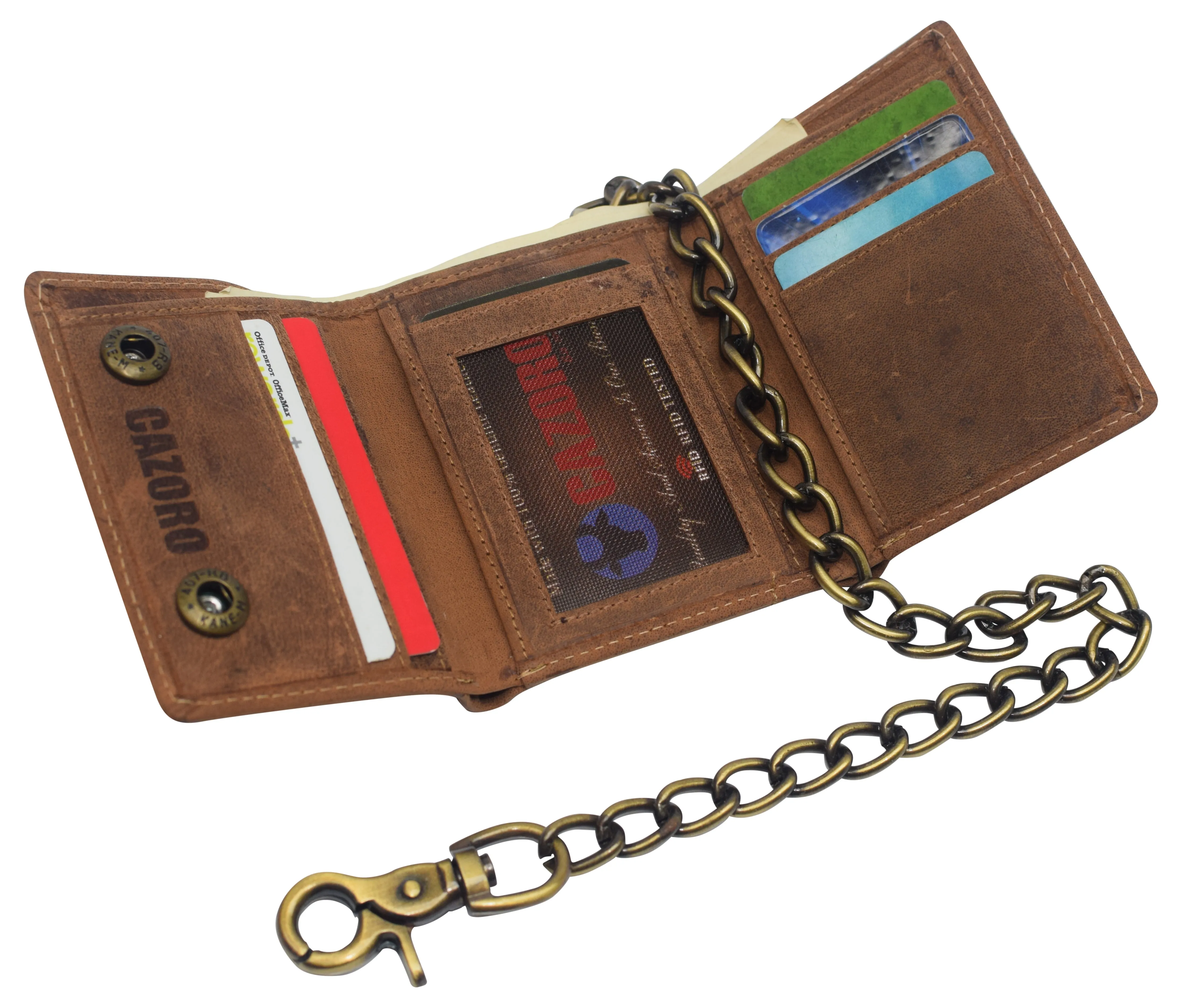 RFID Blocking Men's Tri-fold Vintage Leather Biker Chain Wallet With Snap Closure RFID610946RHU