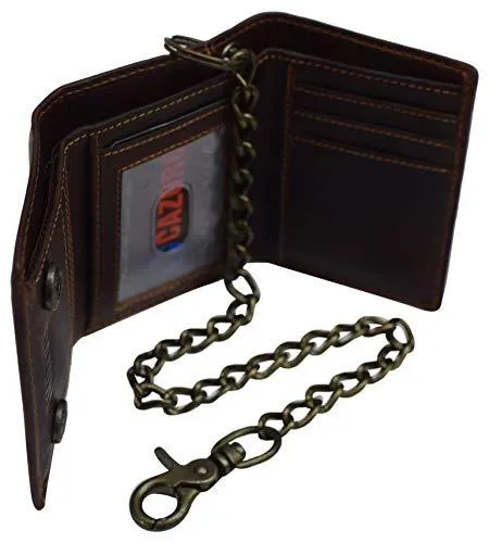 RFID Blocking Men's Tri-fold Vintage Leather Biker Chain Wallet With Snap Closure RFID610946RHU