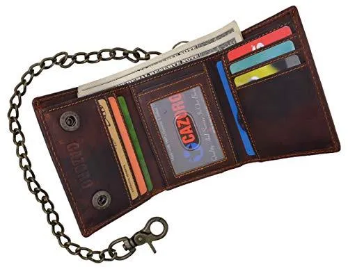 RFID Blocking Men's Tri-fold Vintage Leather Biker Chain Wallet With Snap Closure RFID610946RHU