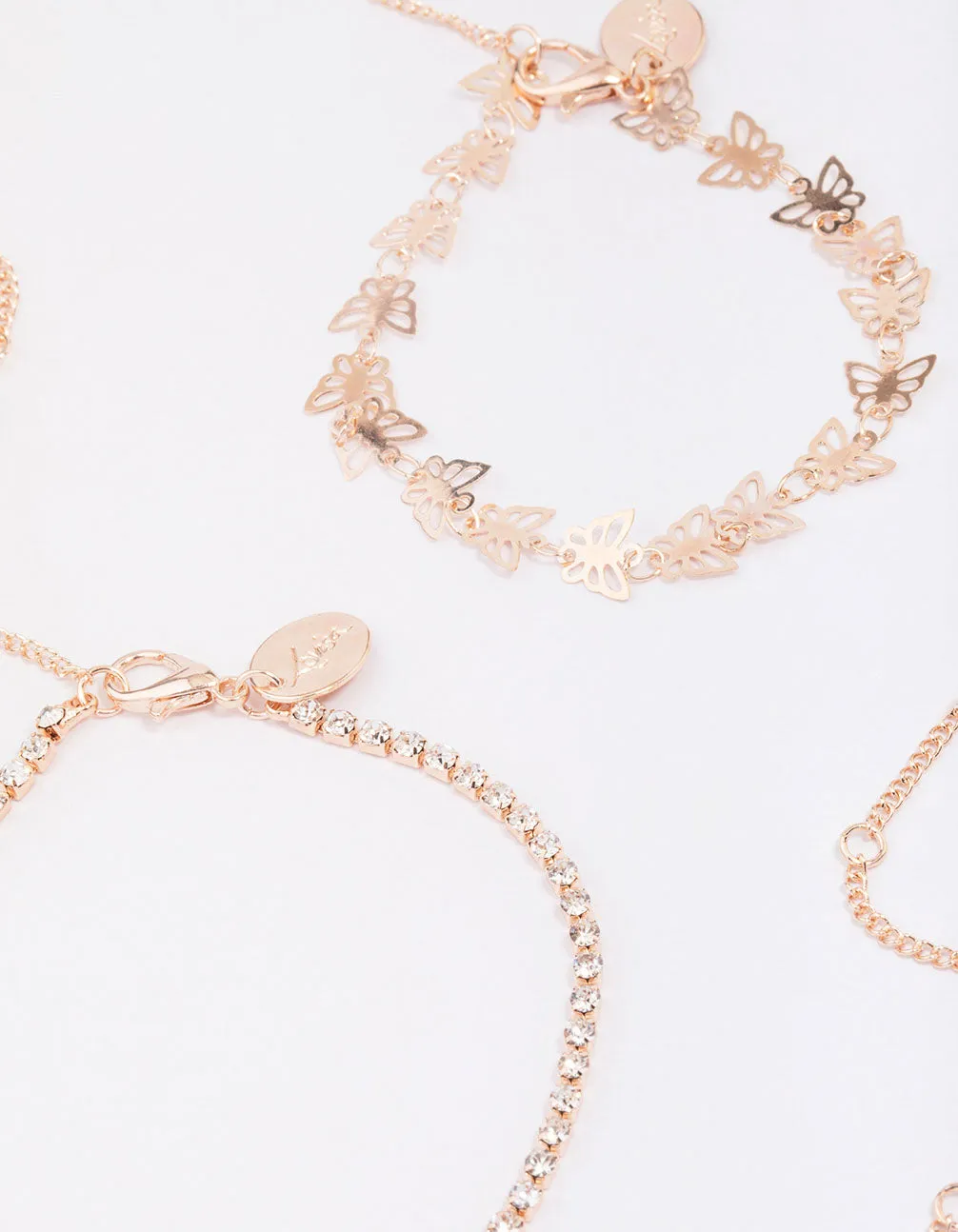 Rose Gold Butterfly Bracelet & Anklet 4-Pack