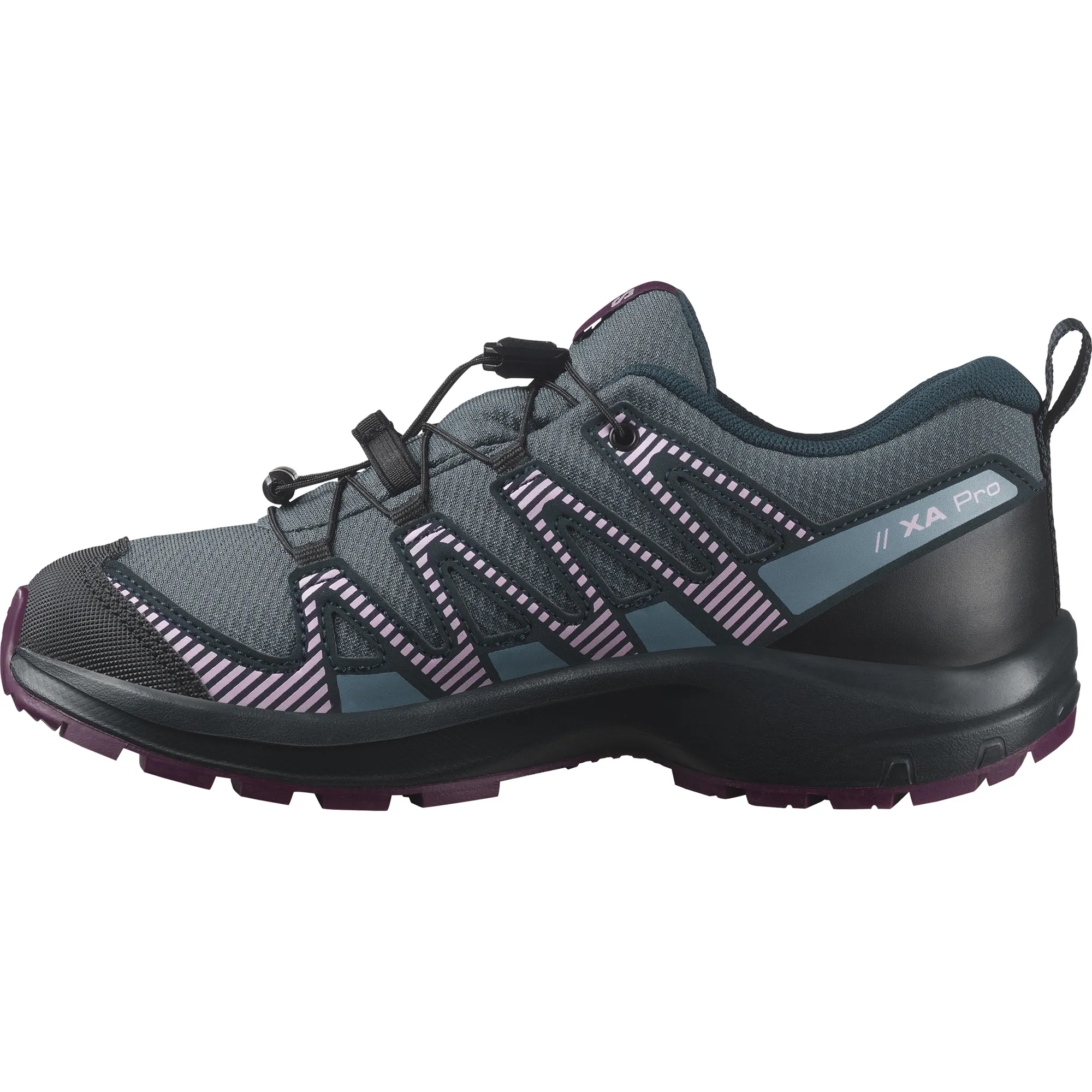 Salomon Juniors&#x27; XA Pro V8 ClimaSalomon Waterproof Neptune/Carbon/Plum Caspia | Buy Salomon Juniors&#x27; XA Pro V8 ClimaSalomon Waterproof Neptune/Carbon/Plum Caspia here | Outnorth