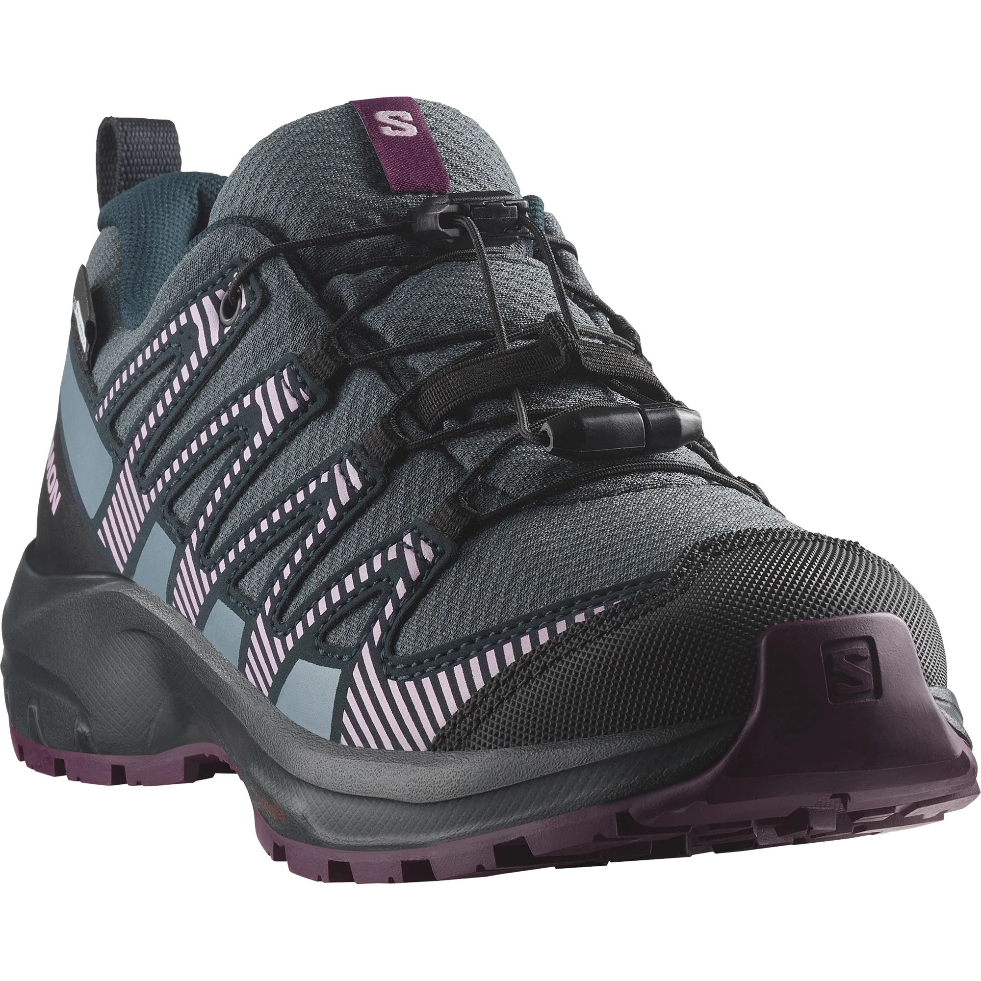 Salomon Juniors&#x27; XA Pro V8 ClimaSalomon Waterproof Neptune/Carbon/Plum Caspia | Buy Salomon Juniors&#x27; XA Pro V8 ClimaSalomon Waterproof Neptune/Carbon/Plum Caspia here | Outnorth