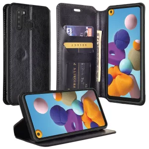 Samsung Galaxy A21 Case, Galaxy A21 Wallet Case, Pu Leather Wallet Case [Kickstand] with ID & Credit Card Slots for Galaxy A21  - Black