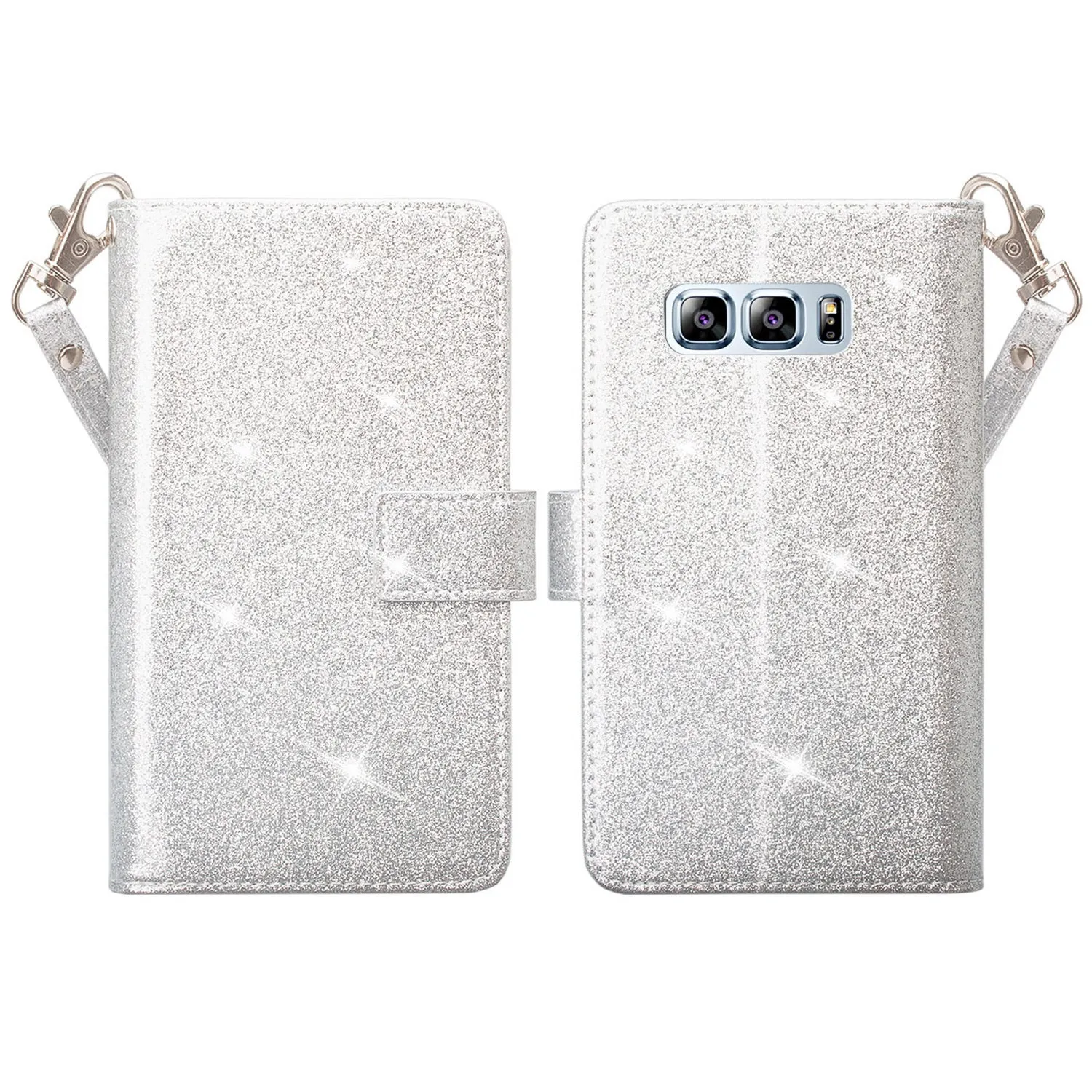 Samsung Galaxy Note 8 Case, Galaxy Note 8 Case, [Wrist Strap] Glitter Faux Leather Flip [Kickstand Feature] Protective Wallet Case Clutch - Silver