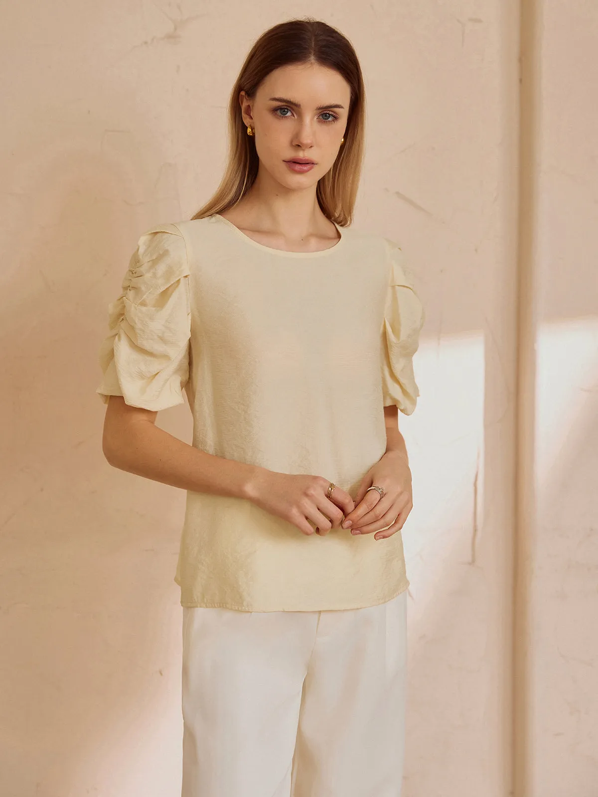 Solid Charming Semi-Sheer Blouse