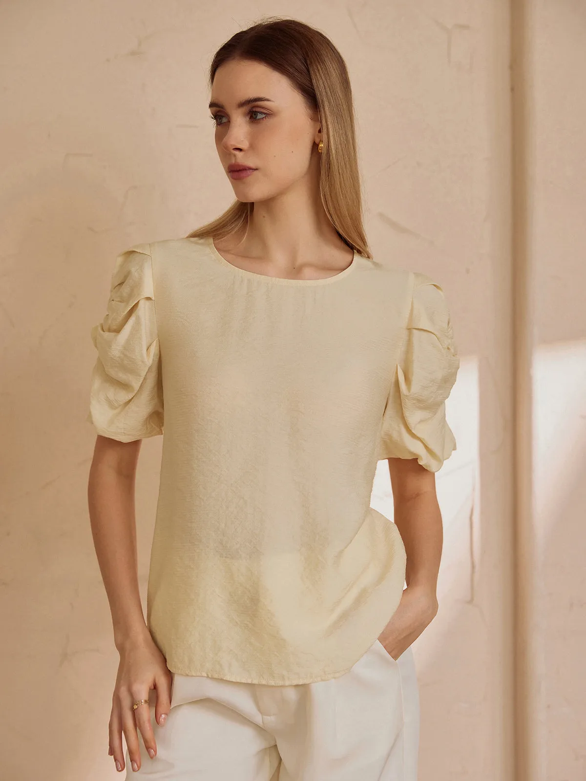 Solid Charming Semi-Sheer Blouse