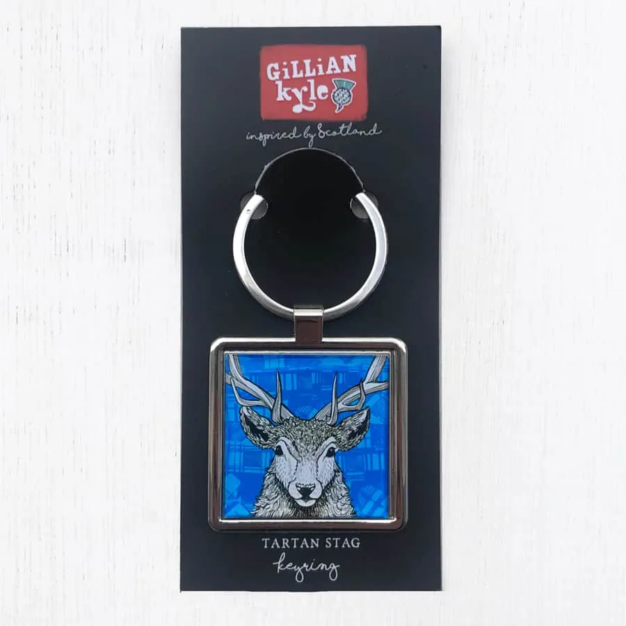 Tartan Stag Metal Keyring