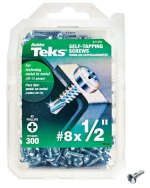 Teks 21360 Screw, #8 Thread, 1/2 in L, Coarse Thread, Pan Head, Phillips Drive, Self-Drilling, Self-Tapping Point :PK300: QUANTITY: 1