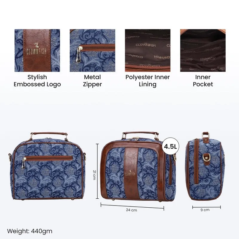 The Clownfish Elsie Series Tapestry Crossbody Sling Bag for Women Ladies Handbag Single Shoulder Bag with Shoulder Belt (Blue-Floral)