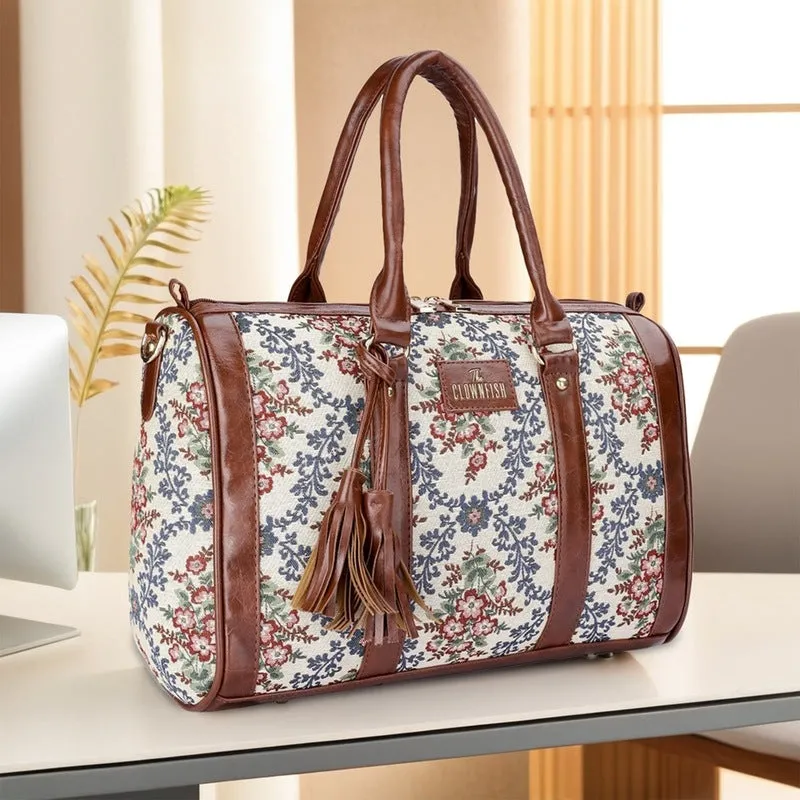 THE CLOWNFISH Lorna Tapestry Fabric & Faux Leather Handbag Sling Bag for Women Office Bag Ladies Shoulder Bag Tote For Women College Girls (Pink-Floral)