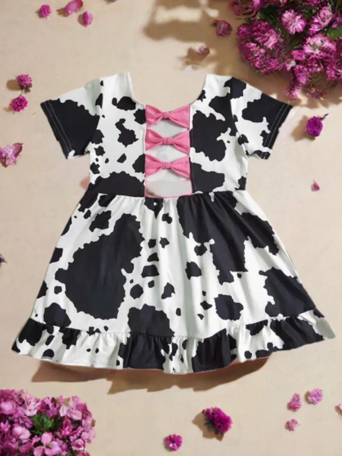 Udderly Charming Cow Print Ruffle Dress