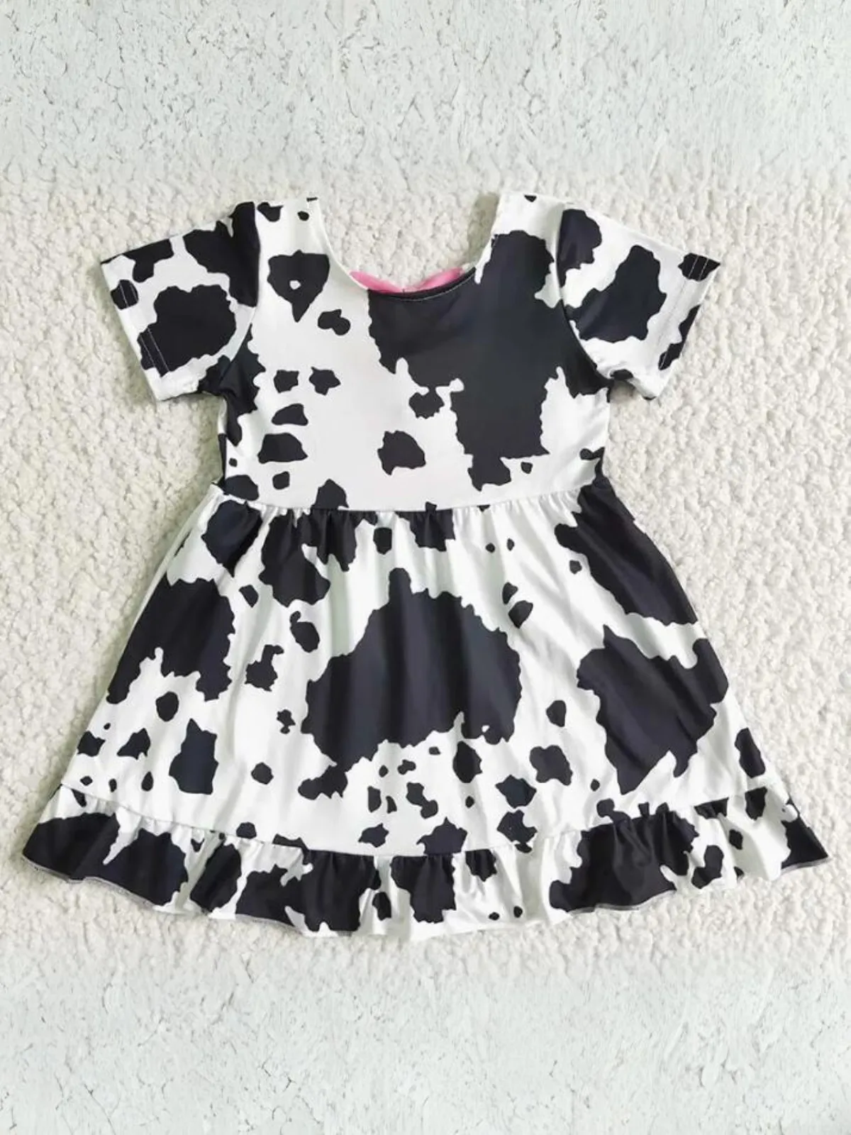 Udderly Charming Cow Print Ruffle Dress