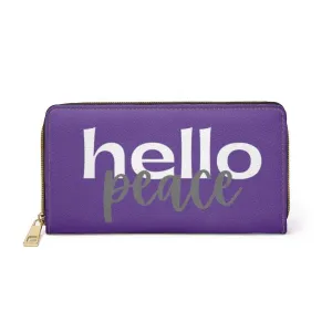 Uniquely You Womens Wallet - Zip Purse / Purple & White Hello Peace