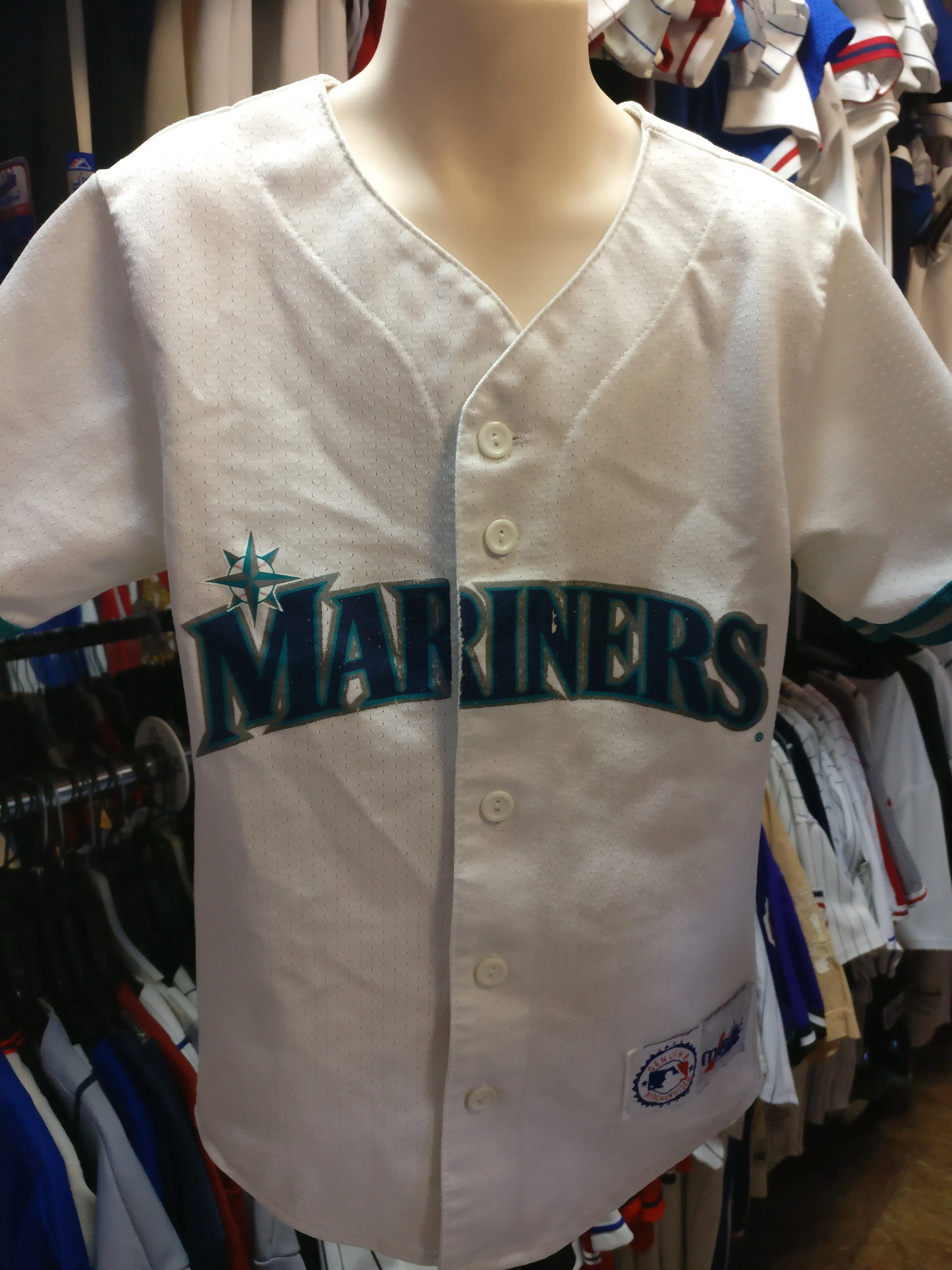 Vintage #24 KEN GRIFFEY JR Seattle Mariners MLB Majestic Jersey YS