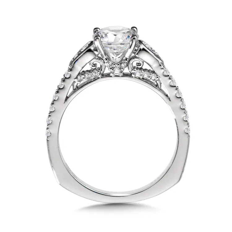 Winged Straight Engagement Ring w/ Spiral Diamond Undergallery