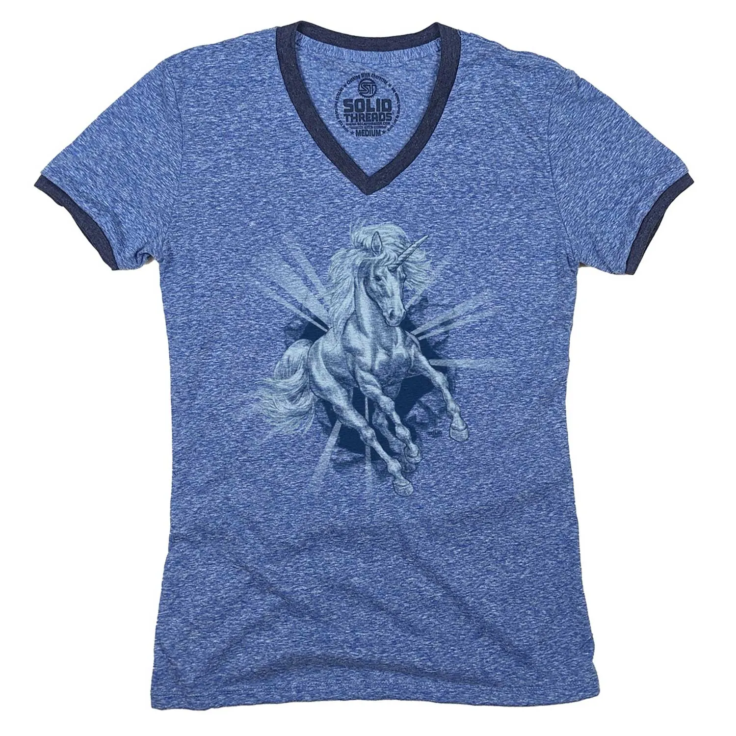 Women's Unicorn Chest Ringer V-Neck Tee