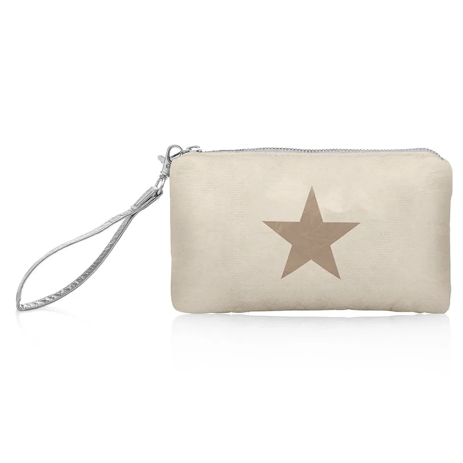 Zip Wristlet in Shimmer Beige with Golden Bronze Star